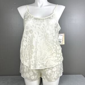 Cinema Etoile Satin Cami Tap Pants Set Large Lingerie Sleepwear Ivory Floral NOS